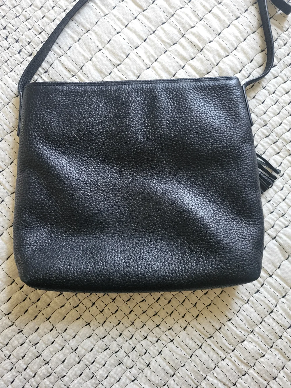 kate spade Black Pebbled Leather Crossbody Bag with Tassel
